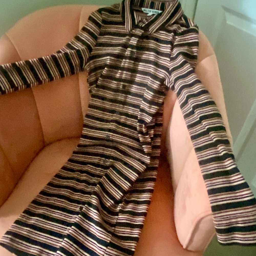 Walter Baker Black and Cream Striped Long Sleeve Dress